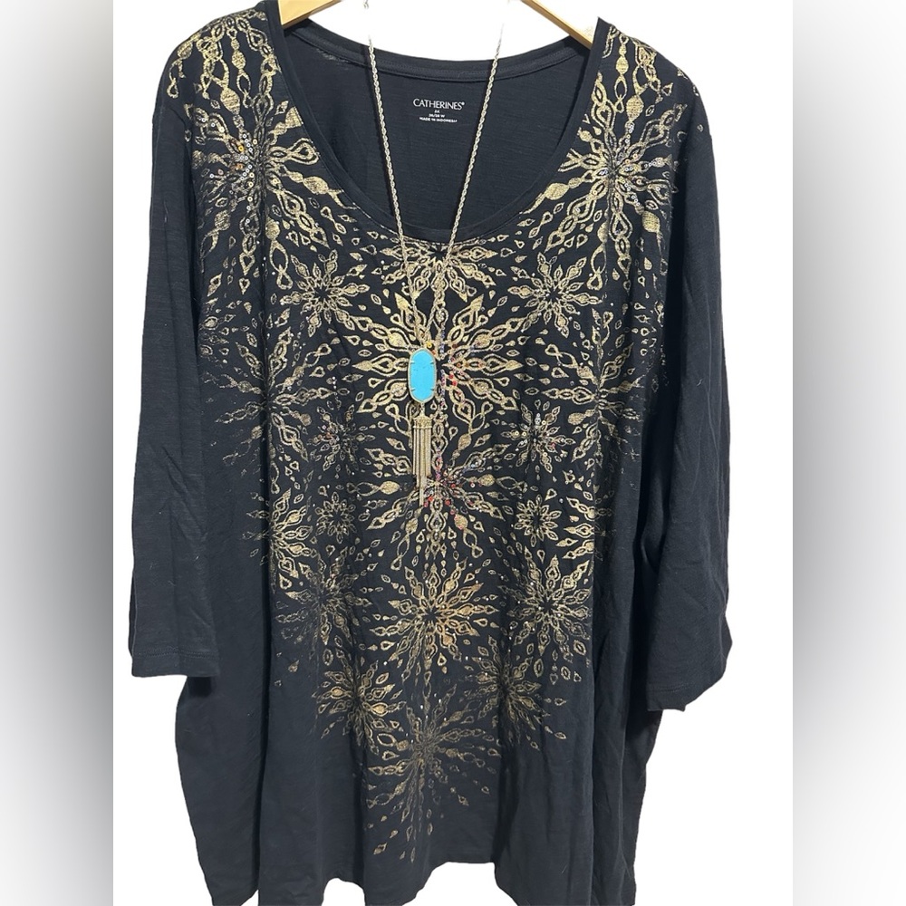 Catherine's Blouse Black Gold  Plus Size 3X 26/28 W